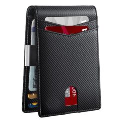 Portefeuille homme fin motif carbone à pince à billets, anti RFID, vue principale