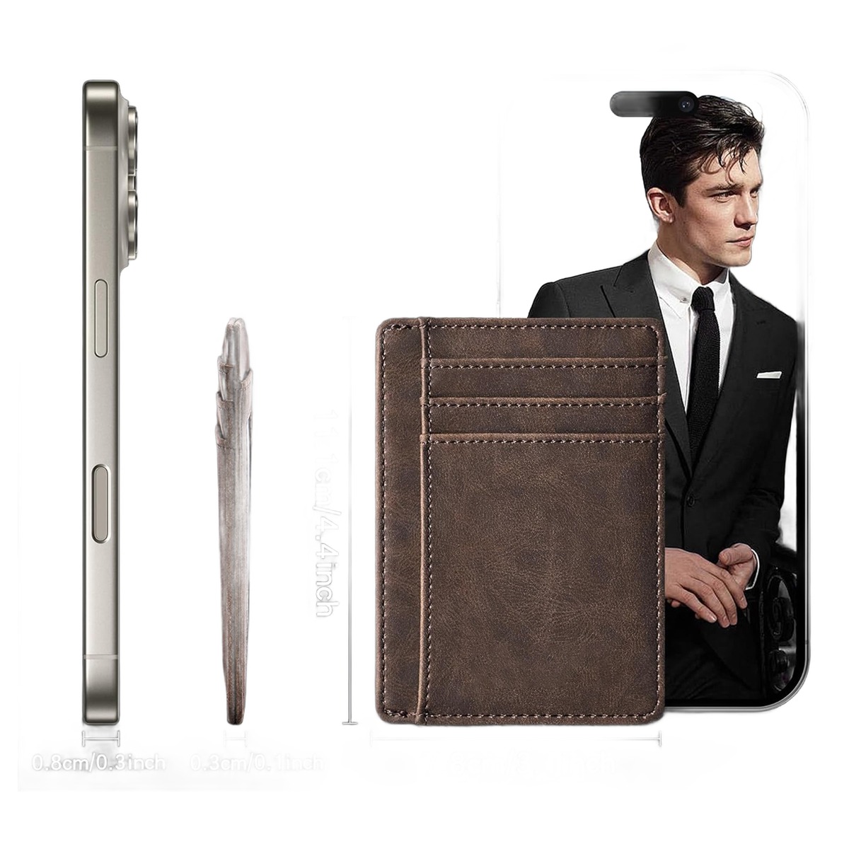 Portefeuille homme fin, porte-cartes en cuir de vache vieilli 3 Portefeuille homme fin, porte-cartes en cuir de vache vieilli, vue de face