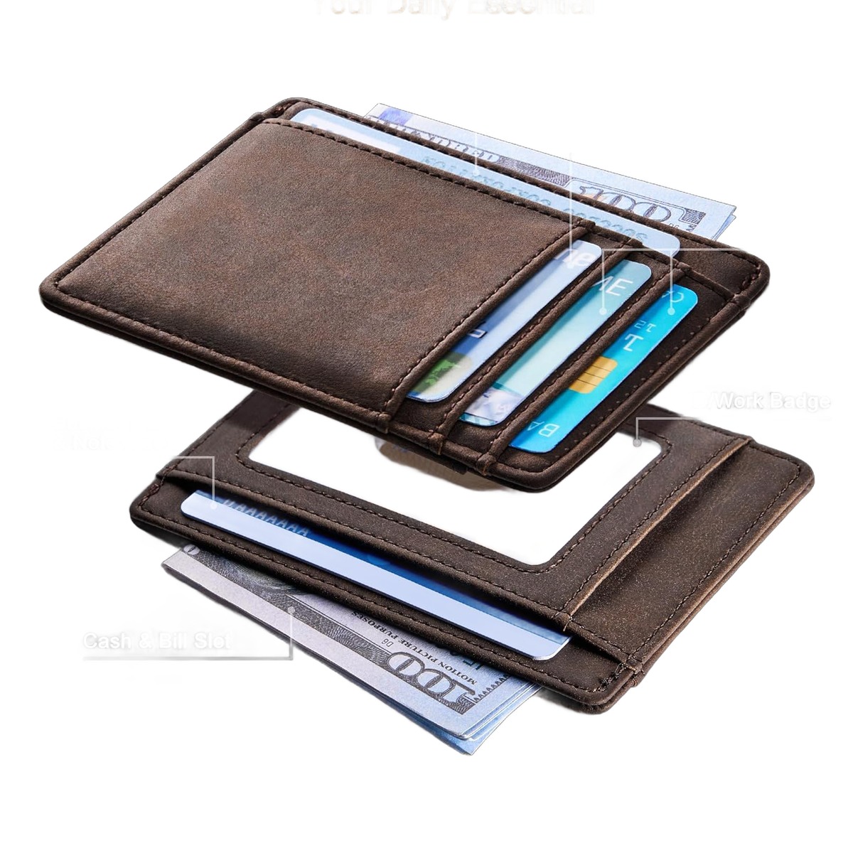 Portefeuille homme fin, porte-cartes en cuir de vache vieilli 4 Portefeuille homme fin, porte-cartes en cuir de vache vieilli, detail