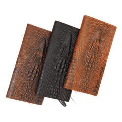 Portefeuille homme long en cuir PU motif crocodile, 19 cm, vue de trois quarts