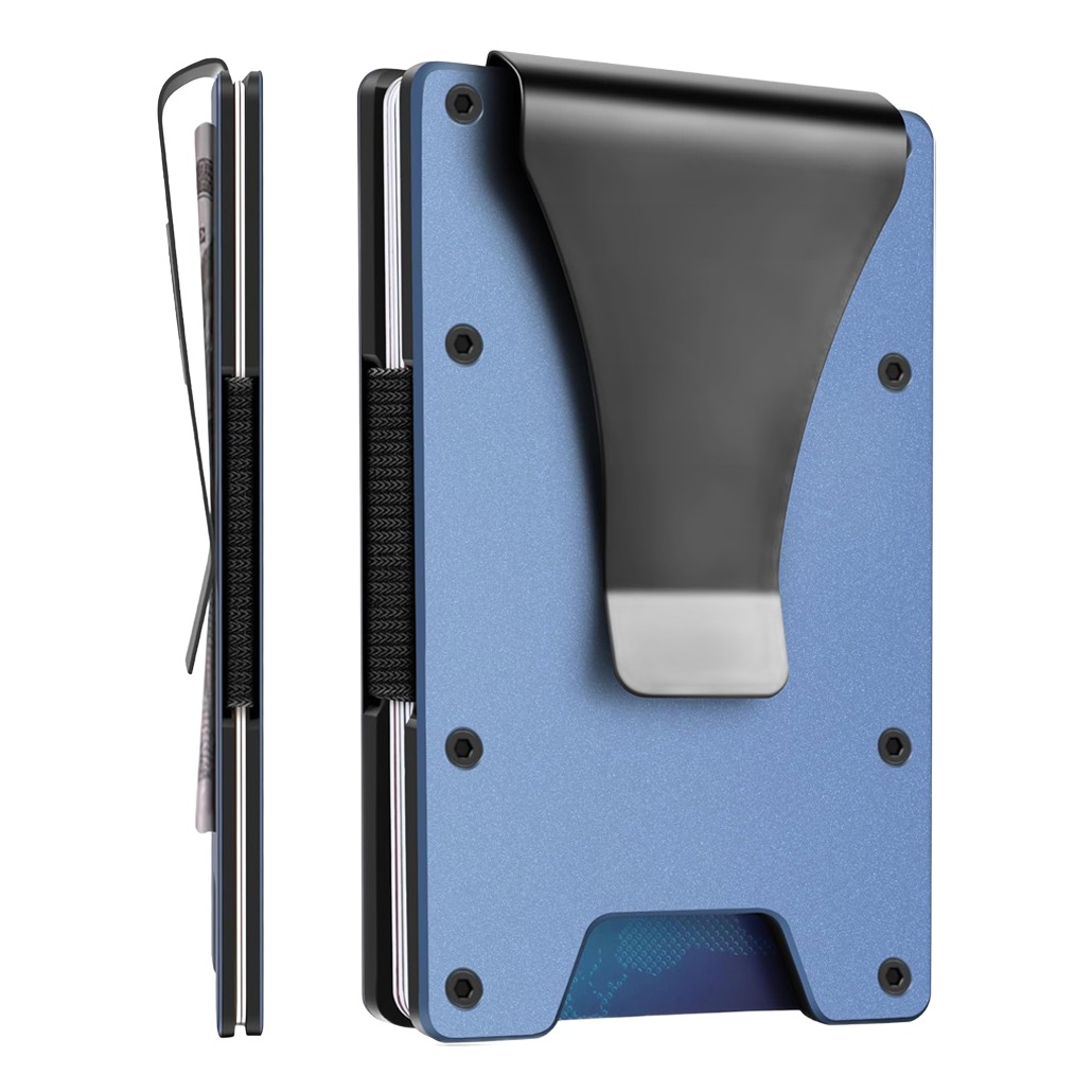Portefeuille homme minimaliste en aluminium à pince à billets 6 Portefeuille homme minimaliste en aluminium à pince à billets, vue de profil