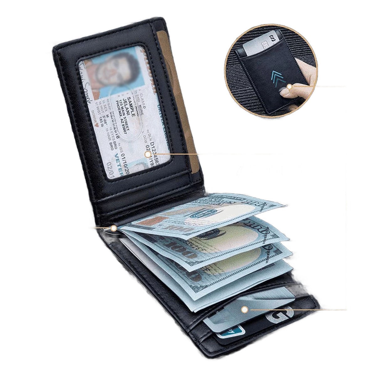 Portefeuille homme pince à billets, blocage RFID et accès rapide 1 Portefeuille homme pince à billets, blocage RFID et accès rapide, vue principale