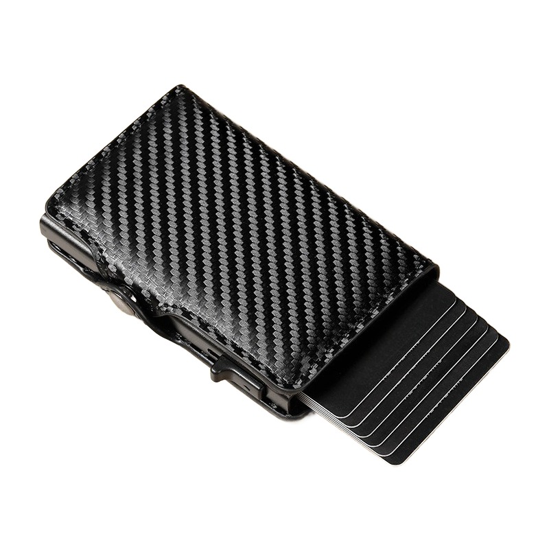 Portefeuille homme porte-cartes automatique texture carbone, anti RFID 1 Portefeuille homme porte-cartes automatique texture carbone, anti RFID, vue principale