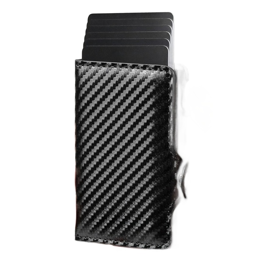 Portefeuille homme porte-cartes automatique texture carbone, anti RFID 3 Portefeuille homme porte-cartes automatique texture carbone, anti RFID, vue de face