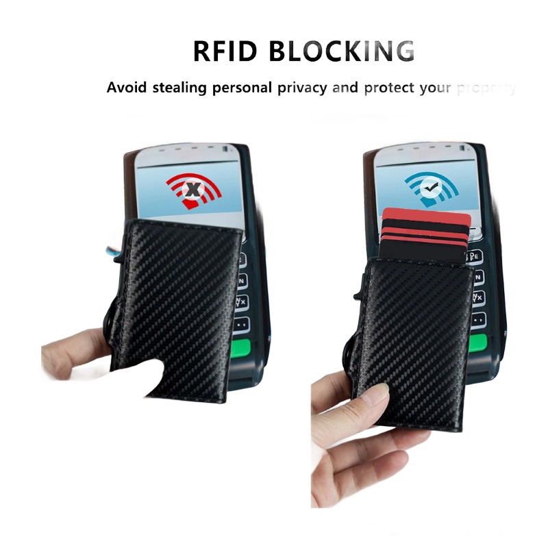Portefeuille homme porte-cartes automatique texture carbone, anti RFID 5 Portefeuille homme porte-cartes automatique texture carbone, anti RFID, vue arriere