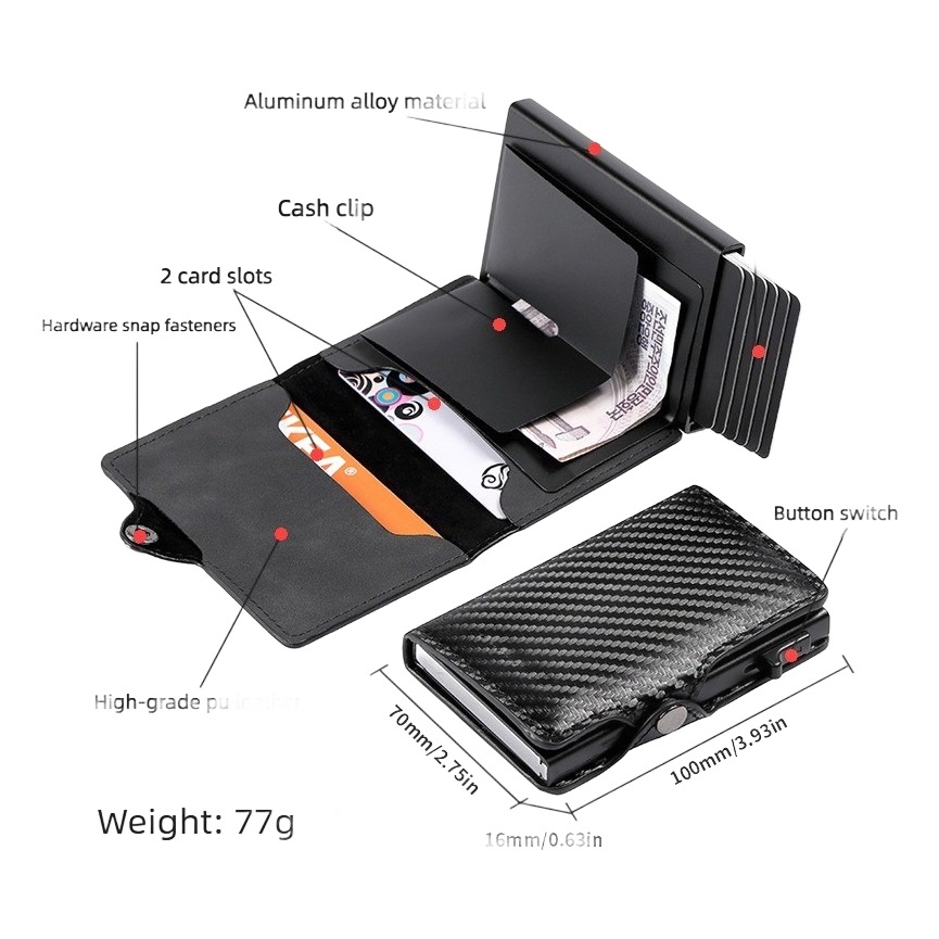Portefeuille homme porte-cartes automatique texture carbone, anti RFID 6 Portefeuille homme porte-cartes automatique texture carbone, anti RFID, vue de profil