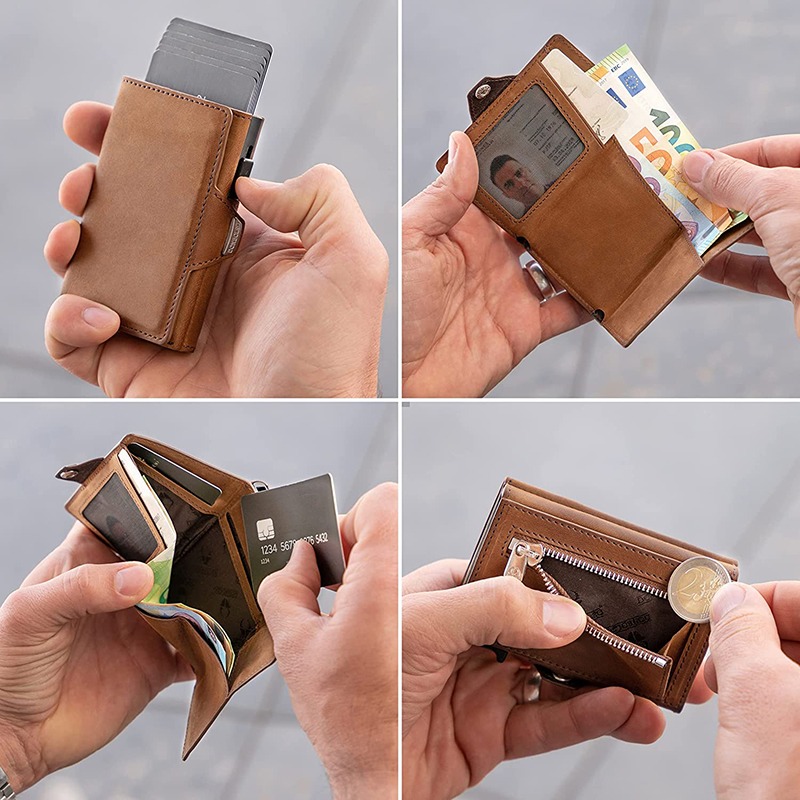 Portefeuille homme porte-cartes pop-up en cuir de vache 4 Portefeuille homme porte-cartes pop-up en cuir de vache, detail