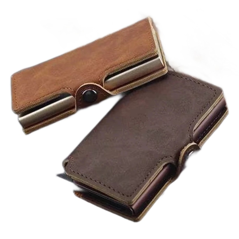 Portefeuille homme porte-cartes pop-up en cuir refendu, anti RFID 1 Portefeuille homme porte-cartes pop-up en cuir refendu, anti RFID, vue principale