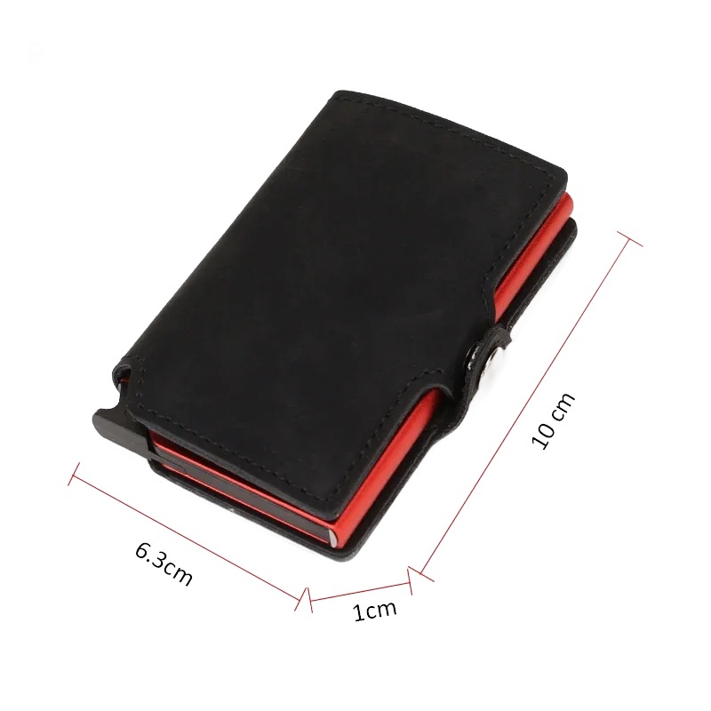 Portefeuille homme porte-cartes pop-up en cuir refendu, anti RFID 3 Portefeuille homme porte-cartes pop-up en cuir refendu, anti RFID, vue de face