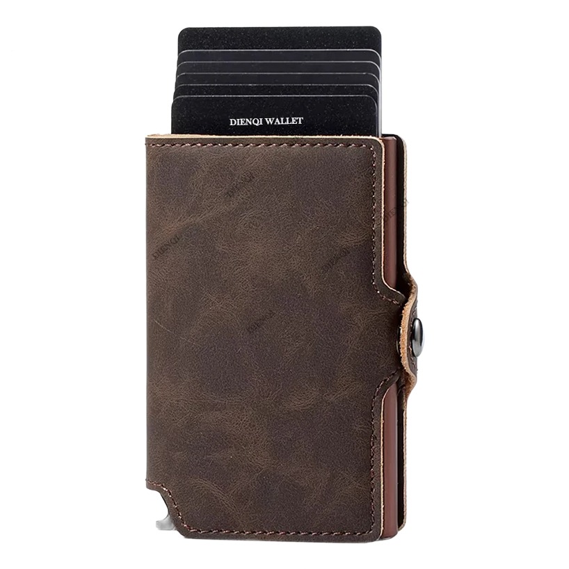 Portefeuille homme porte-cartes pop-up en cuir refendu, anti RFID 4 Portefeuille homme porte-cartes pop-up en cuir refendu, anti RFID, detail