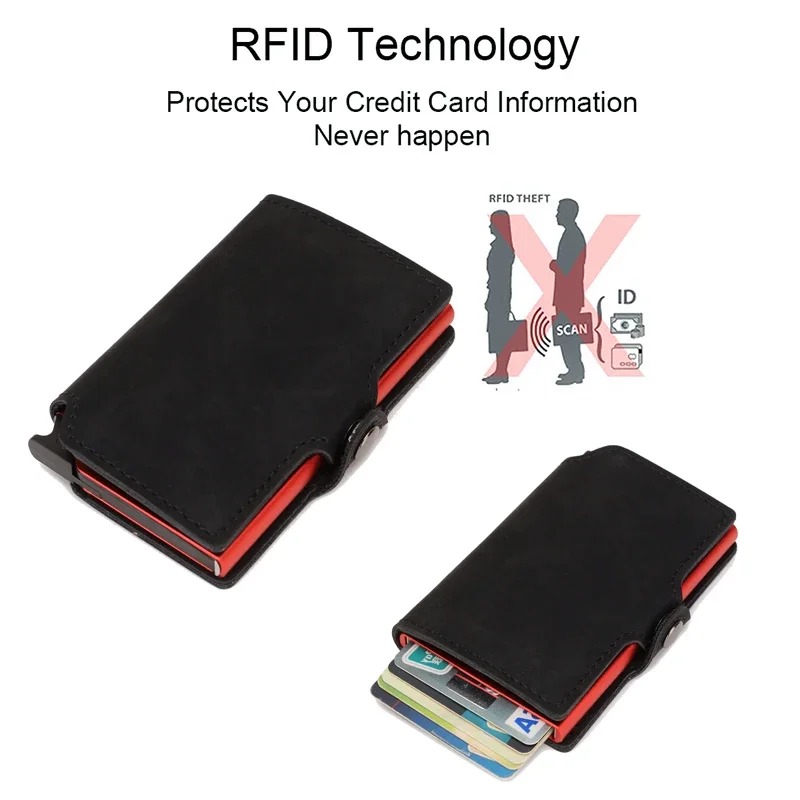 Portefeuille homme porte-cartes pop-up en cuir refendu, anti RFID 5 Portefeuille homme porte-cartes pop-up en cuir refendu, anti RFID, vue arriere