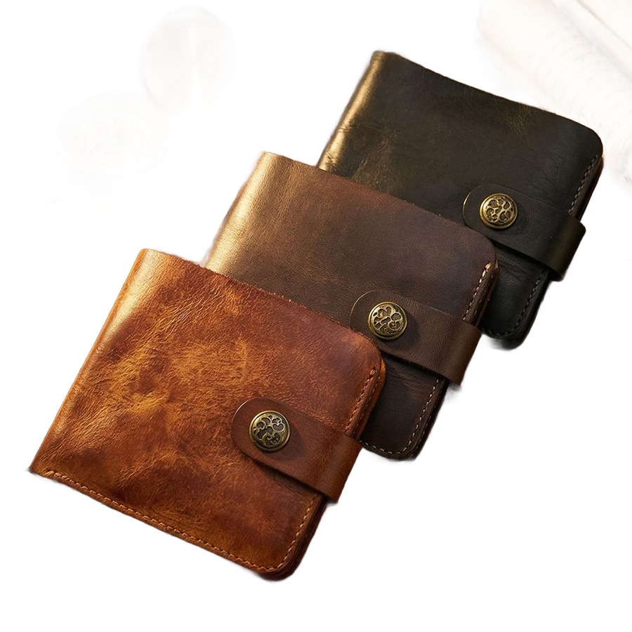 Portefeuille homme vintage en cuir de vache à bouton pression 4 Portefeuille homme vintage en cuir de vache à bouton pression, detail