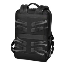 Sac à dos cuir noir homme, format fin pour ordinateur 15,6 pouces, vue de trois quarts