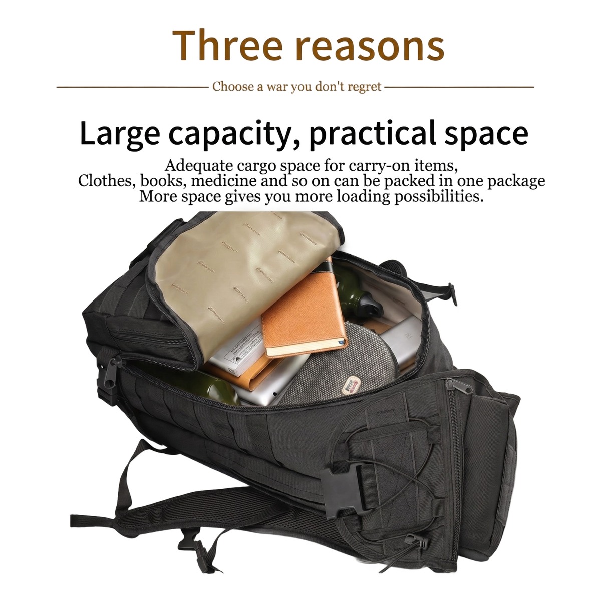 Sac à dos tactique homme 35 litres en polyester, sangles Molle 5 Sac à dos tactique homme 35 litres en polyester, sangles Molle, vue arriere