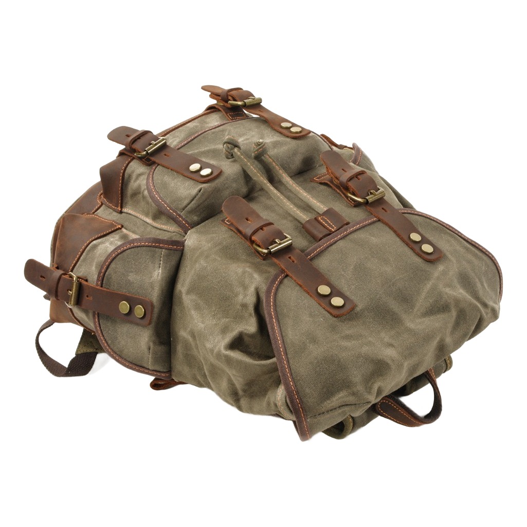 Sac à dos toile homme vintage à rabat, toile cirée ou lavée 3 Sac à dos toile homme vintage à rabat, toile cirée ou lavée, vue de face