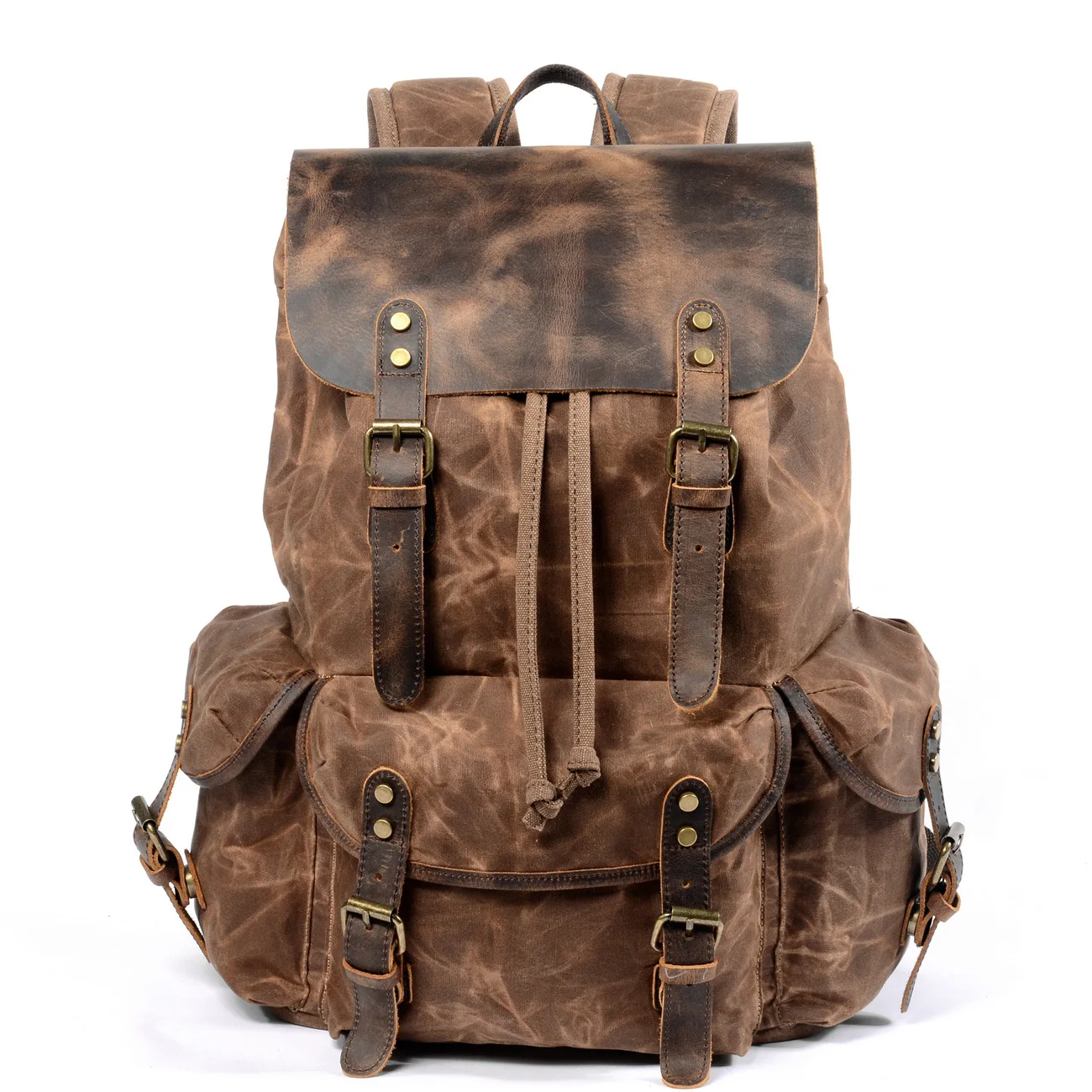 Sac à dos vintage homme en toile cirée, rabat en cuir de vachette 1 Sac à dos vintage homme en toile cirée, rabat en cuir de vachette, vue principale