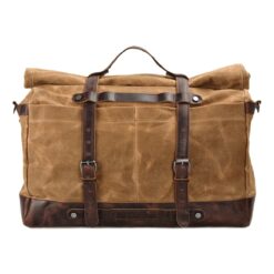 Sac week end homme à rabat enroulable, toile cirée et cuir, vue principale
