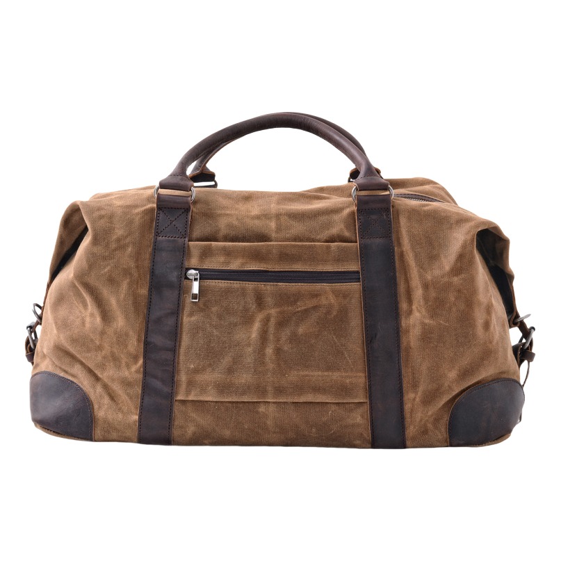 Sac week end homme en toile cirée, anses et coins en cuir 3 Sac week end homme en toile cirée, anses et coins en cuir, vue de face