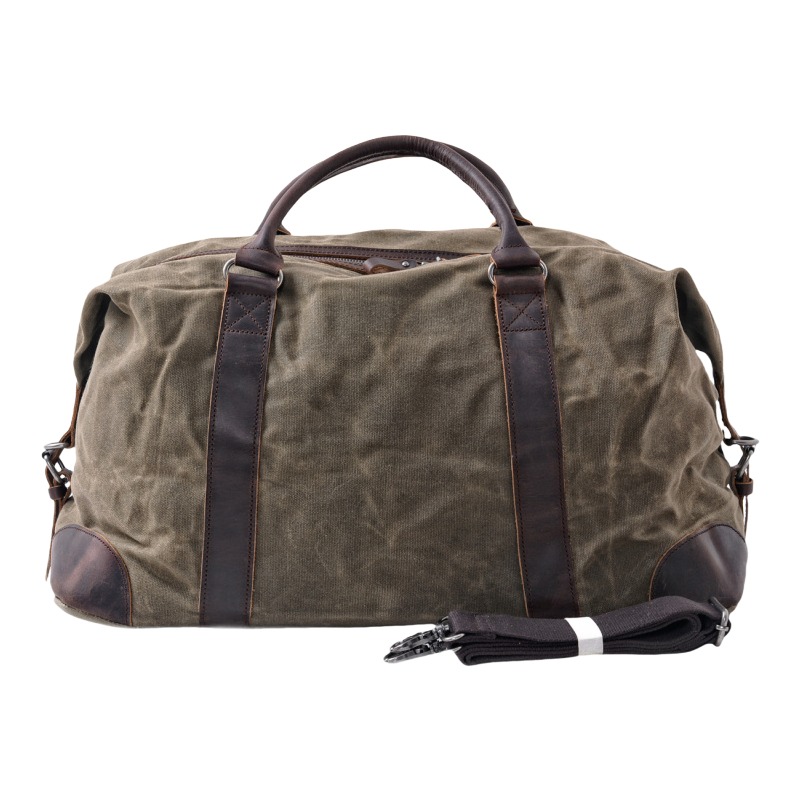Sac week end homme en toile cirée, anses et coins en cuir 4 Sac week end homme en toile cirée, anses et coins en cuir, detail