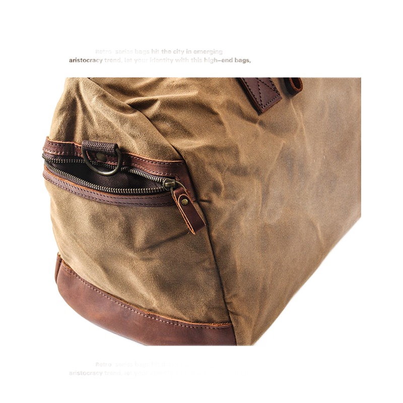 Sac week end homme en toile cirée et cuir Crazy Horse, 55 cm 4 Sac week end homme en toile cirée et cuir Crazy Horse, 55 cm, detail