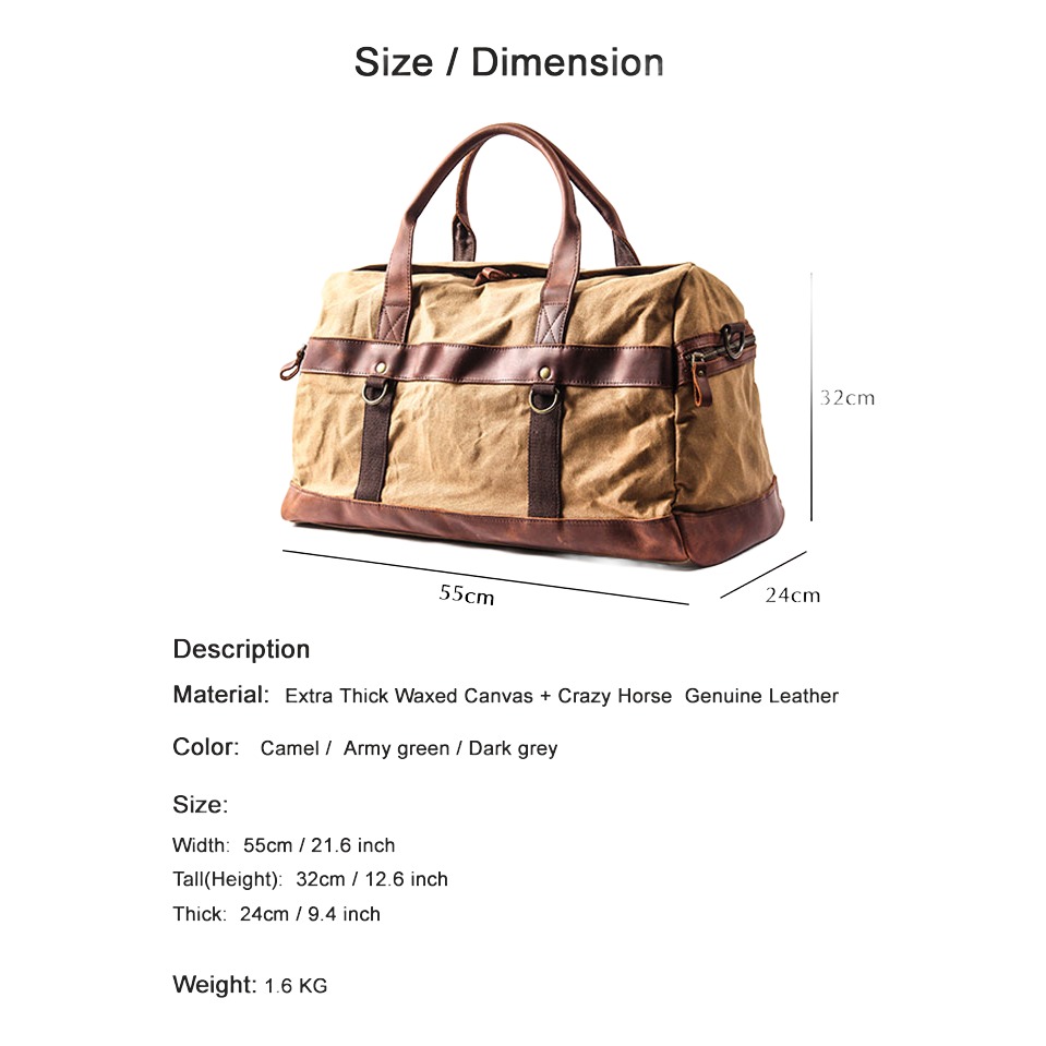 Sac week end homme en toile cirée et cuir Crazy Horse, 55 cm 5 Sac week end homme en toile cirée et cuir Crazy Horse, 55 cm, vue arriere