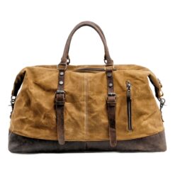 Sac week end homme vintage en toile cirée, fond en cuir, vue principale