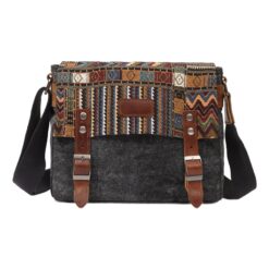 Sacoche bandoulière homme en toile cirée, rabat à motif ethnique, vue principale