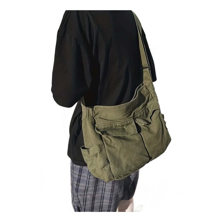 Sacoche bandoulière homme en toile, grande besace multipoche 5 Sacoche bandoulière homme en toile, grande besace multipoche, vue arriere