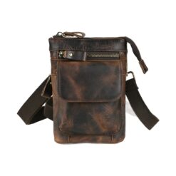 Sacoche ceinture homme en cuir de vache vieilli, bandoulière amovible, vue principale