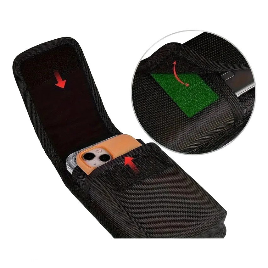 Sacoche ceinture homme pour téléphone, étui nylon à rabat 2 Sacoche ceinture homme pour téléphone, étui nylon à rabat, vue de trois quarts