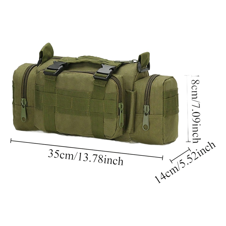 Sacoche ceinture homme tactique en nylon, portée taille ou épaule 2 Sacoche ceinture homme tactique en nylon, portée taille ou épaule, vue de trois quarts