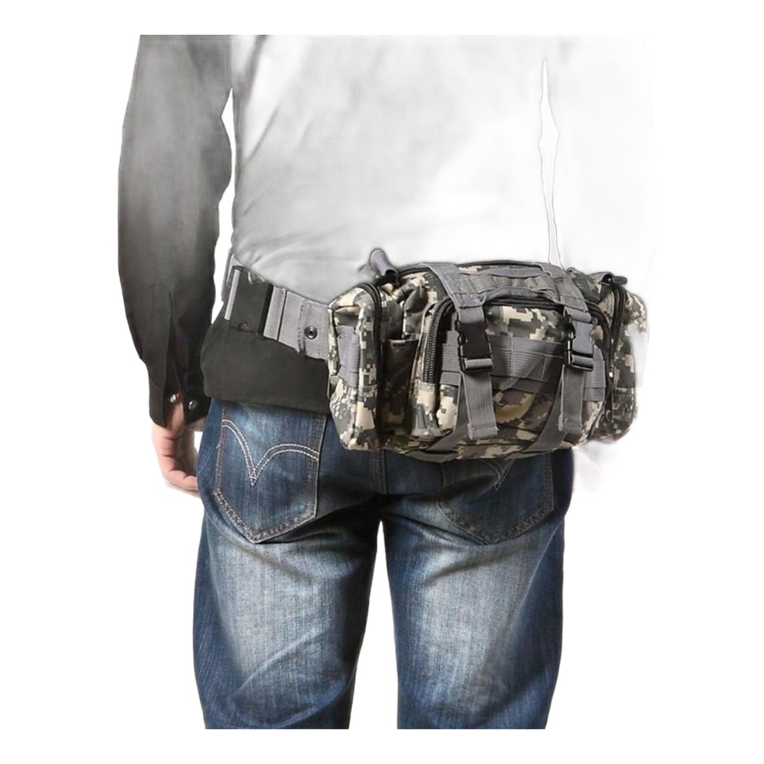 Sacoche ceinture homme tactique en nylon, portée taille ou épaule 3 Sacoche ceinture homme tactique en nylon, portée taille ou épaule, vue de face