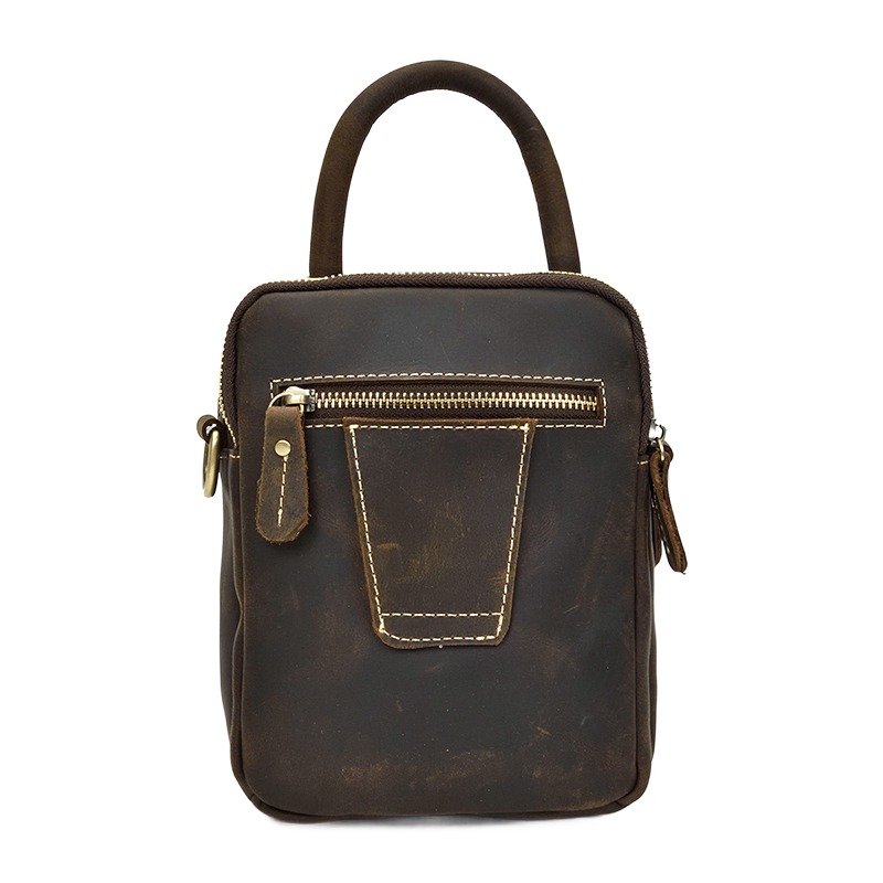 Sacoche homme cuir Crazy Horse à poignée et fermoir, format compact 1 Sacoche homme cuir Crazy Horse à poignée et fermoir, format compact, vue principale