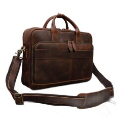 Sacoche ordinateur homme cuir Crazy Horse, porte-documents 15,6 pouces, vue de trois quarts