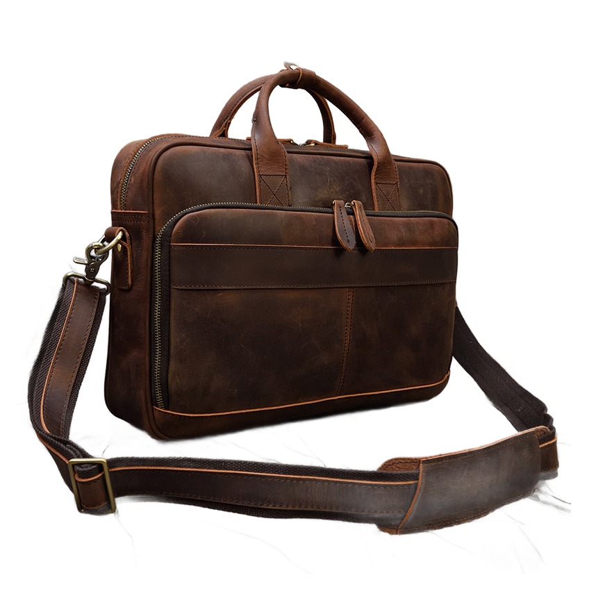 Sacoche ordinateur homme cuir Crazy Horse, porte-documents 15,6 pouces 2 Sacoche ordinateur homme cuir Crazy Horse, porte-documents 15,6 pouces, vue de trois quarts