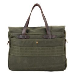 Sacoche ordinateur homme en toile cirée 15,6 pouces, anses cuir, vue de trois quarts