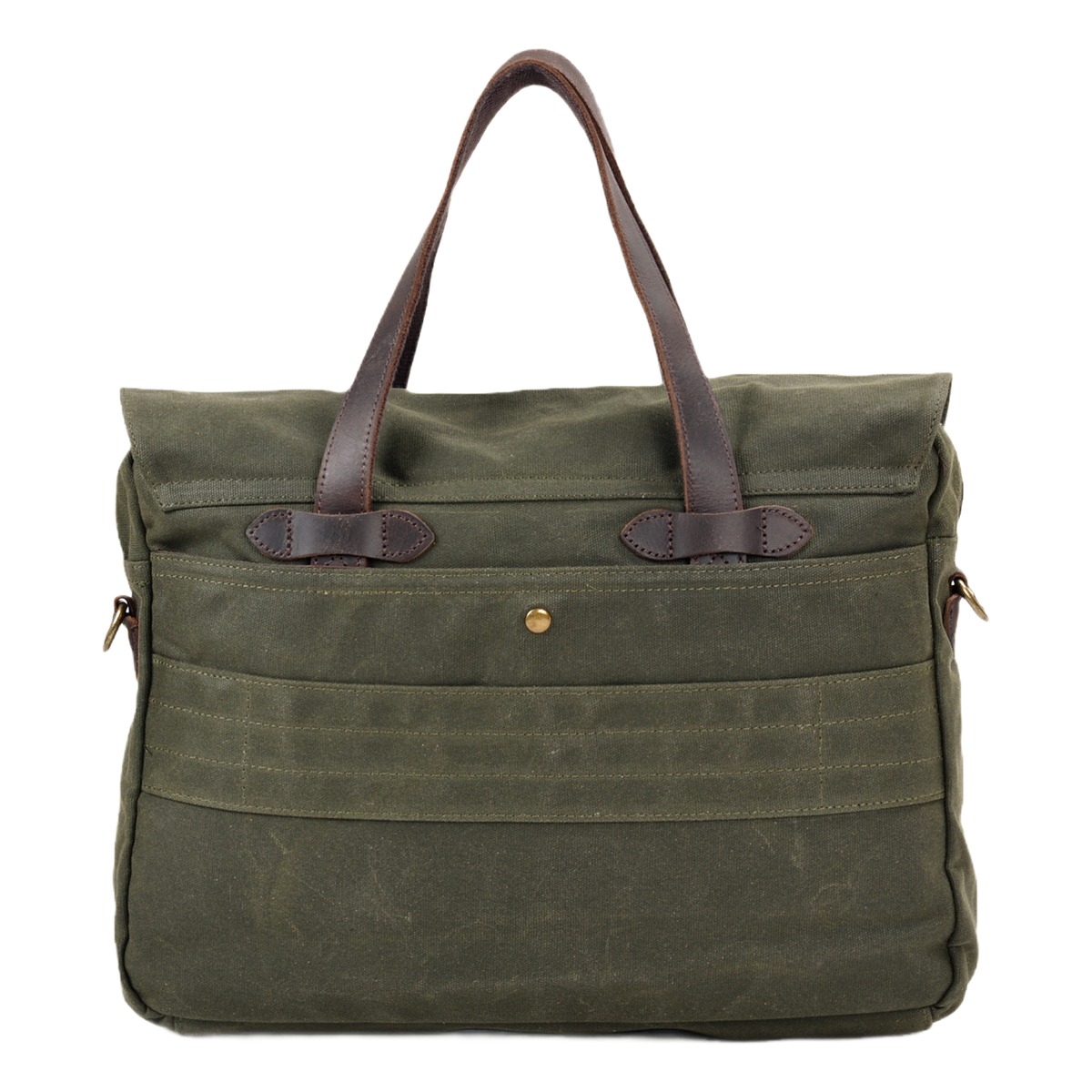 Sacoche ordinateur homme en toile cirée 15,6 pouces, anses cuir 2 Sacoche ordinateur homme en toile cirée 15,6 pouces, anses cuir, vue de trois quarts