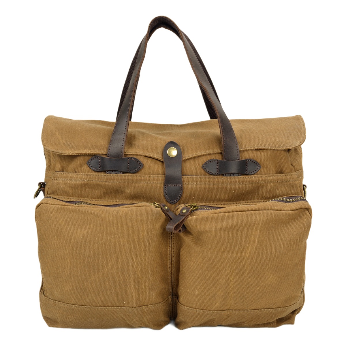 Sacoche ordinateur homme en toile cirée 15,6 pouces, anses cuir 3 Sacoche ordinateur homme en toile cirée 15,6 pouces, anses cuir, vue de face