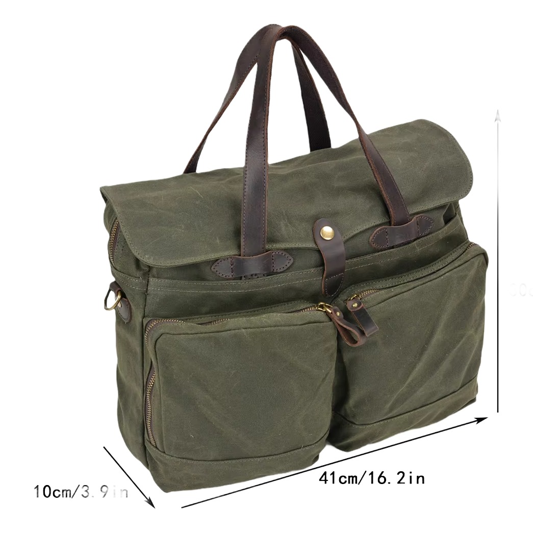 Sacoche ordinateur homme en toile cirée 15,6 pouces, anses cuir 6 Sacoche ordinateur homme en toile cirée 15,6 pouces, anses cuir, vue de profil