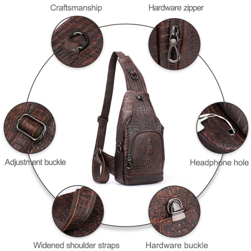 Sacoche poitrine homme cuir gaufré façon croco, sangle élargie 5 Sacoche poitrine homme cuir gaufré façon croco, sangle élargie, vue arriere