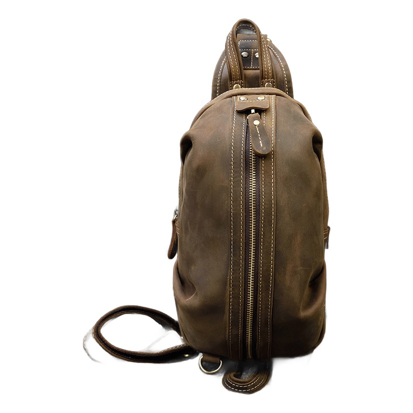 Sacoche poitrine homme cuir vieilli, cuir de vachette marron 1 Sacoche poitrine homme cuir vieilli, cuir de vachette marron, vue principale