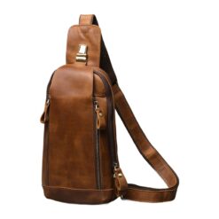 Sacoche poitrine homme en cuir de cheval véritable, style vintage, vue de trois quarts