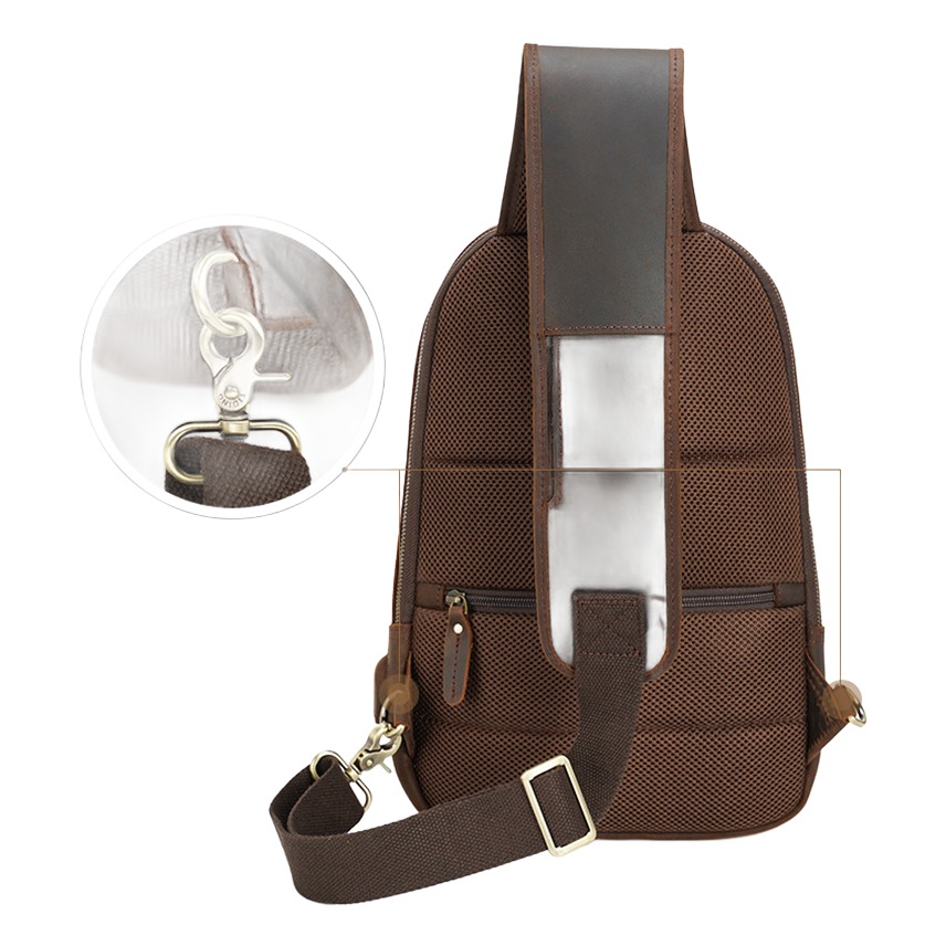 Sacoche poitrine homme en cuir véritable avec port USB, deux tailles 3 Sacoche poitrine homme en cuir véritable avec port USB, deux tailles, vue de face