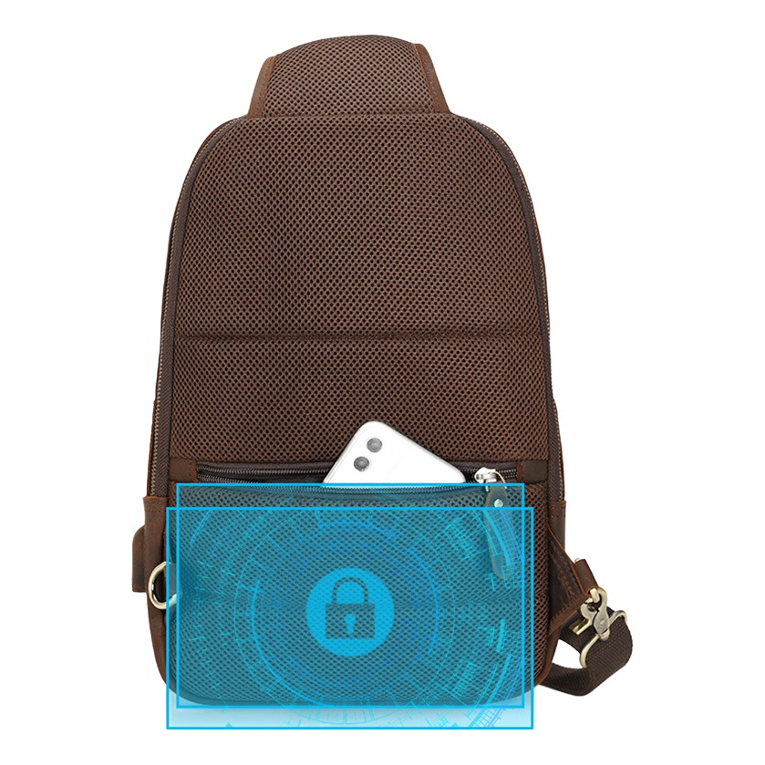 Sacoche poitrine homme en cuir véritable avec port USB, deux tailles 5 Sacoche poitrine homme en cuir véritable avec port USB, deux tailles, vue arriere