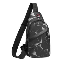 Sacoche poitrine homme en nylon noir à motif géométrique, vue principale