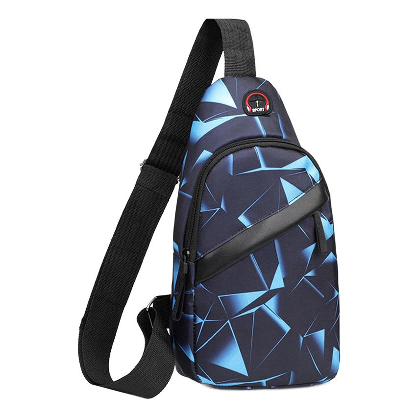 Sacoche poitrine homme en nylon noir à motif géométrique 3 Sacoche poitrine homme en nylon noir à motif géométrique, vue de face