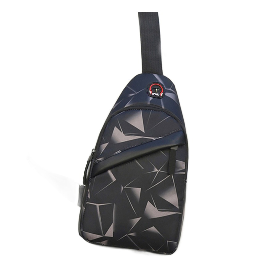 Sacoche poitrine homme en nylon noir à motif géométrique 4 Sacoche poitrine homme en nylon noir à motif géométrique, detail
