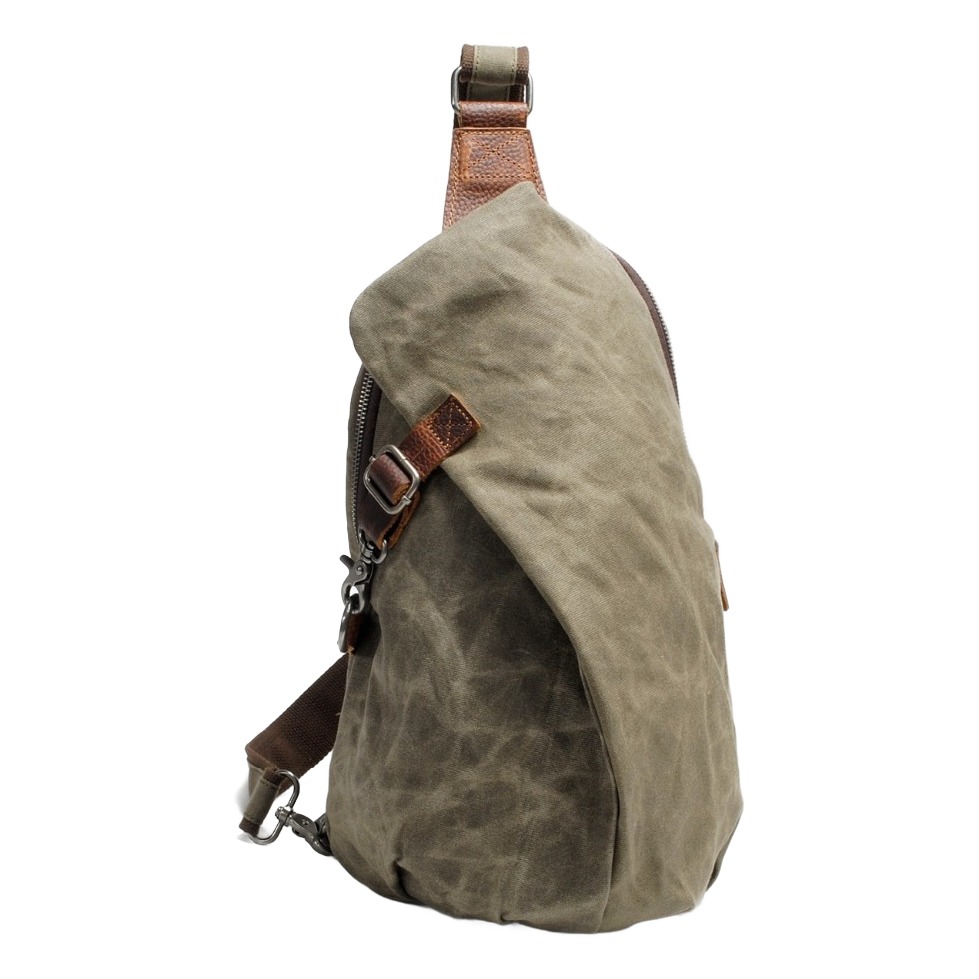 Sacoche poitrine homme en toile cirée et garnitures cuir, style vintage 3 Sacoche poitrine homme en toile cirée et garnitures cuir, style vintage, vue de face
