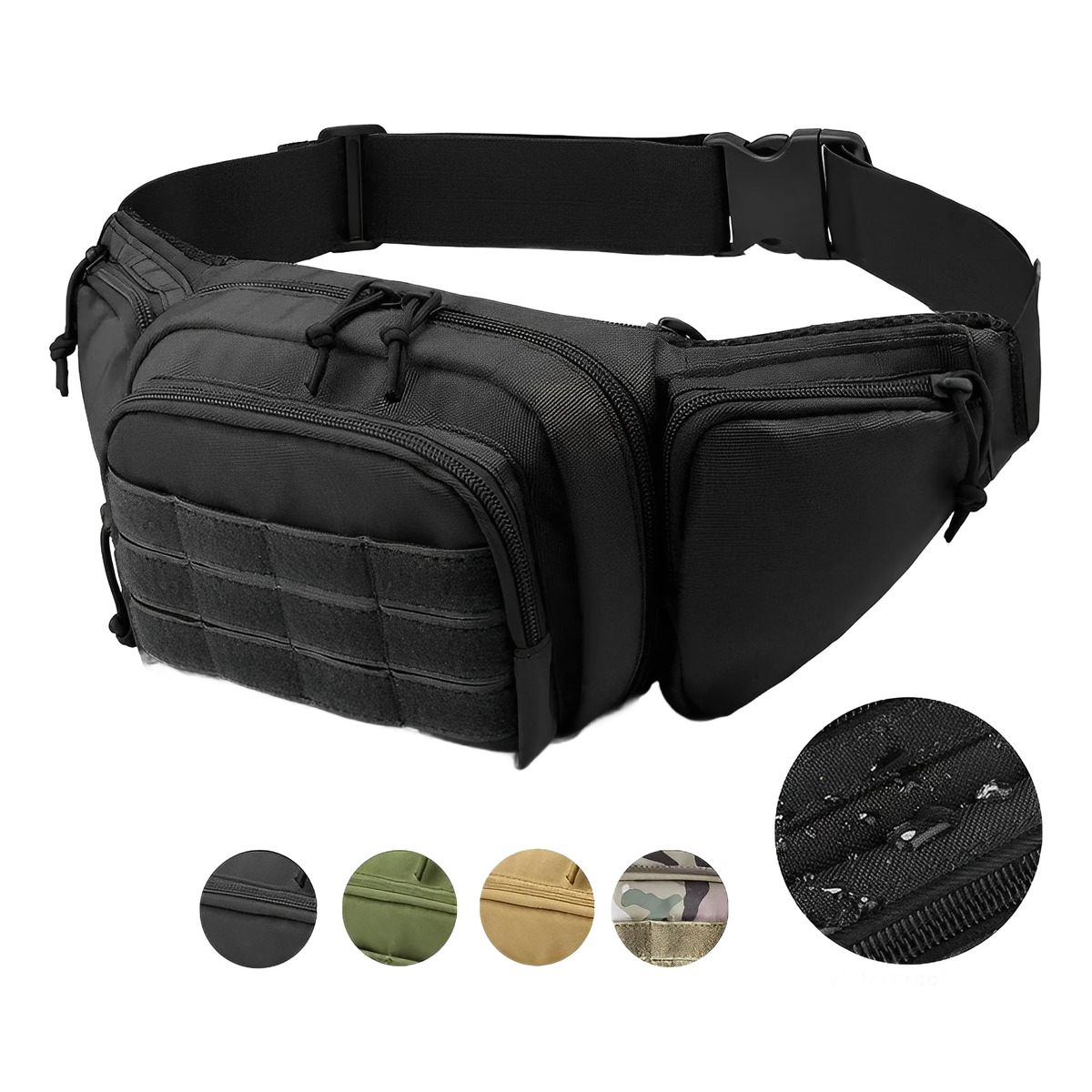 Sacoche tactique homme banane multipoche en nylon 3 Sacoche tactique homme banane multipoche en nylon, vue de face
