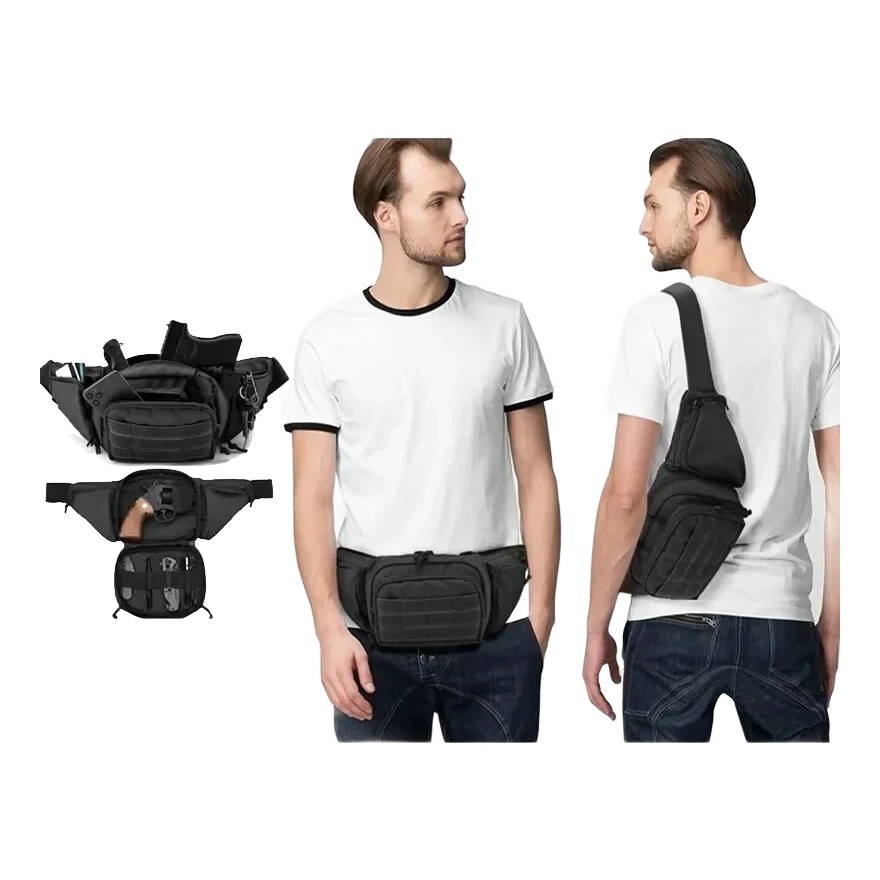 Sacoche tactique homme banane multipoche en nylon 4 Sacoche tactique homme banane multipoche en nylon, detail